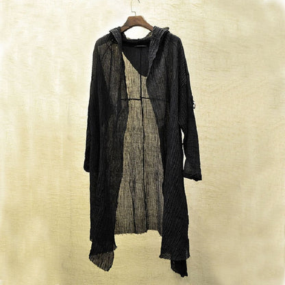 Translucent Linen cloak Thin Trench Men Gothic long coat Stranger things mysterious Dustcoat Men Cardigan Spring summer jacket