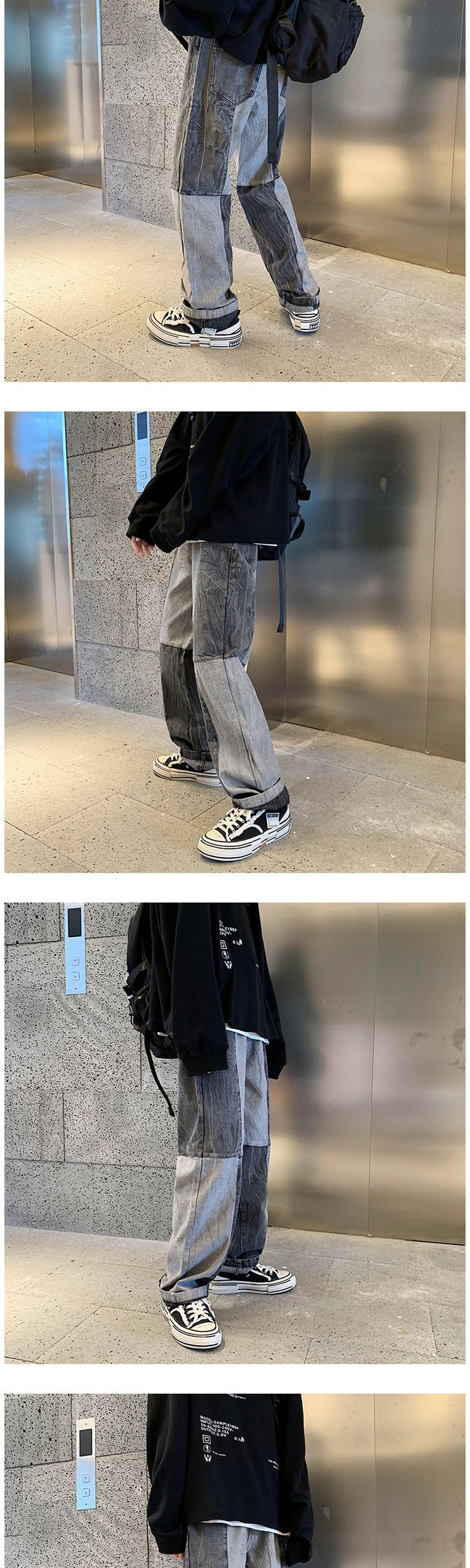 Korean Style Fashion Men's Denim Wide-leg Pants New Autumn Loose Straight-leg Jeans Paneled Denim Trousers Male