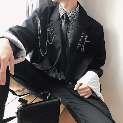 saferido Japan Style Spring New Men's Design Outerwear High Quality Blazers Suit Jackets Western Loose Black Color Coats Size S-XL