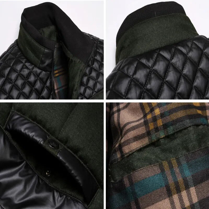 Winter Men Parka Fashion Mens Cotton Thick Jackets Parkas Male Casual PU Patchwork Design Outerwear Coats Clothing YA745