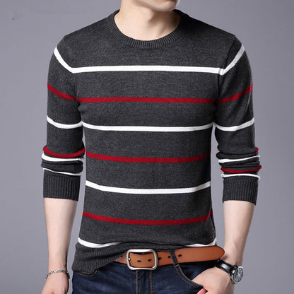 Pullover Men Brand Clothing Autumn Winter Wool Round Collar Slim fit Sweater Men Casual Striped Pull Jumper Men