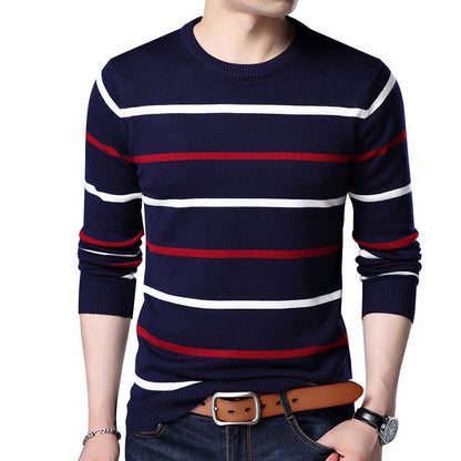 Pullover Men Brand Clothing Autumn Winter Wool Round Collar Slim fit Sweater Men Casual Striped Pull Jumper Men