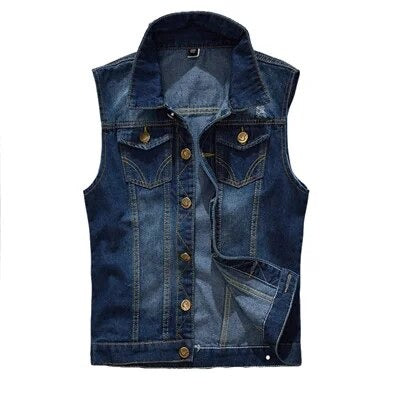 Men Denim Vest Vintage Sleeveless washed jeans waistcoat Man Vintage Design Cowboy ripped Jacket Male Waistcoat 5XL,YA663