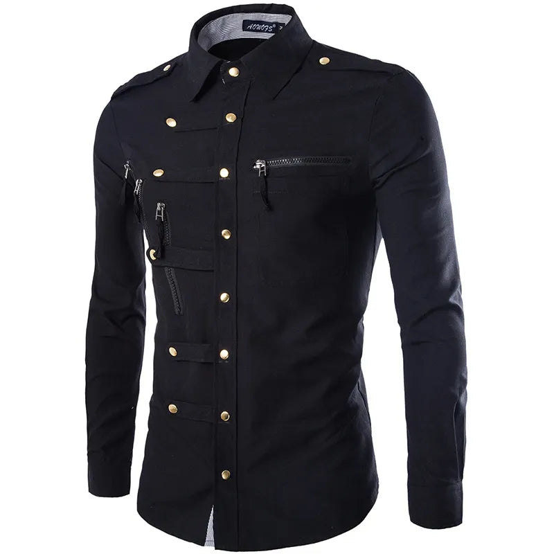 New Arrival Spring/Autumn Men Long Sleeve Cargo Shirt Casual Slim Fit Fashion Epaulet Double Pocket Mens Dress Shirt M L XL XXL