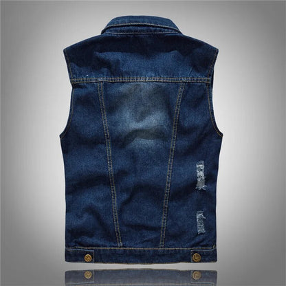 Men Denim Vest Vintage Sleeveless washed jeans waistcoat Man Vintage Design Cowboy ripped Jacket Male Waistcoat 5XL,YA663