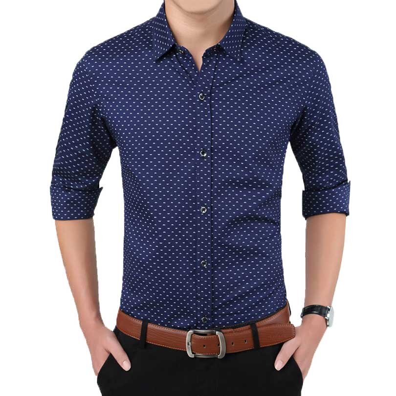 New Autumn Fashion Brand Men Clothes Slim Fit Men Long Sleeve Shirt Men Polka Dot Casual Men Shirt Social Plus Size M-5XL