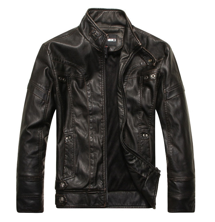 Men PU Leather Jackets New Motorcycle Men's Cotton Coat Autumn Winter Fleece Leather Jacket