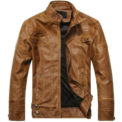 Men PU Leather Jackets New Motorcycle Men's Cotton Coat Autumn Winter Fleece Leather Jacket