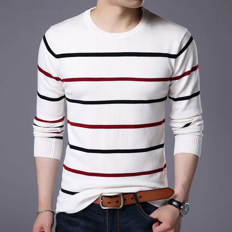 Pullover Men Brand Clothing Autumn Winter Wool Round Collar Slim fit Sweater Men Casual Striped Pull Jumper Men