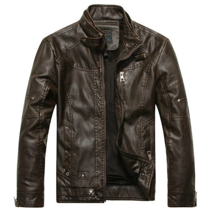 Men PU Leather Jackets New Motorcycle Men's Cotton Coat Autumn Winter Fleece Leather Jacket