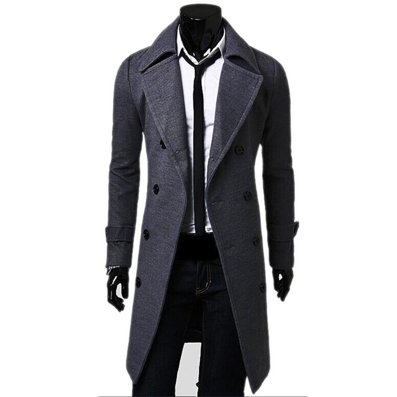 Fashion Brand Autumn Jacket Long Trench Coat Men High Quality Slim Fit Solid Color Men Coat Double-Breasted Jacket M-4Xl