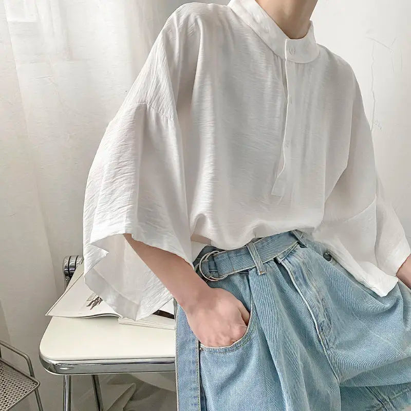 Summer Oversize Shirt Men's Fashion Black White Casual Shirt Men Streetwear Korean Loose Short Sleeve Shirts Mens Pullover Shirt