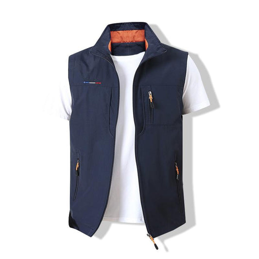 Men Waistcoat Jackets Vest Spring New Solid Color Stand Collar Climbing Hiking Work Sleeveless with Pocket M-6Xl Brand Sale