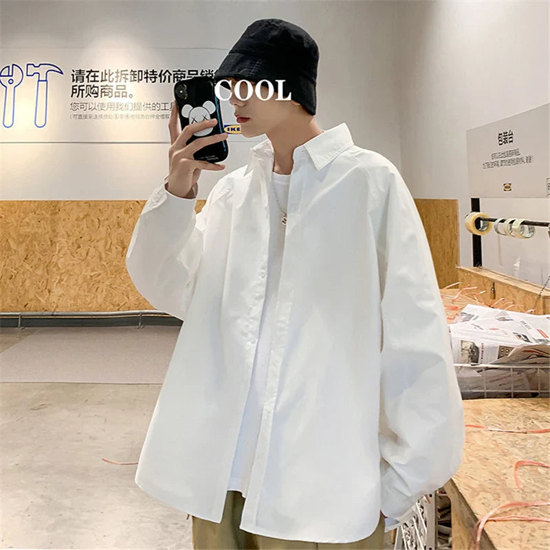 saferido soild style shirt men's long sleeve no iron solid color shirt coat spring Korean fashion casual inch shirt shirts for men