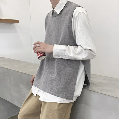 saferido Autumn Sweater Vest Men's Fashion O-neck Knitted Pullover Men Loose Korean Vest Knitting Sweaters Mens Clothes M-3XL