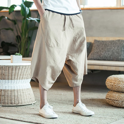 Men Harajuku Harem Pants  Mens Summer Cotton Linen Joggers Pants Male Vintage Chinese Style Sweatpants Fashions