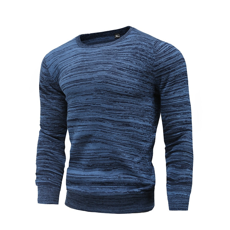 Cotton Pullover O-neck Men's Sweater Fashion Solid Color High Quality Winter Slim Sweaters Men Navy Knitwear