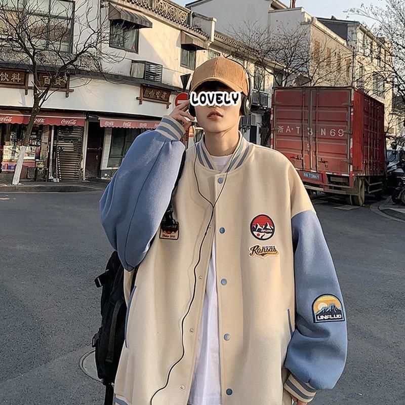 Oversized bomber jacket men's coat Korean fashion spring hip-hop loose bf sports jacket preppy style casual baseball uniform