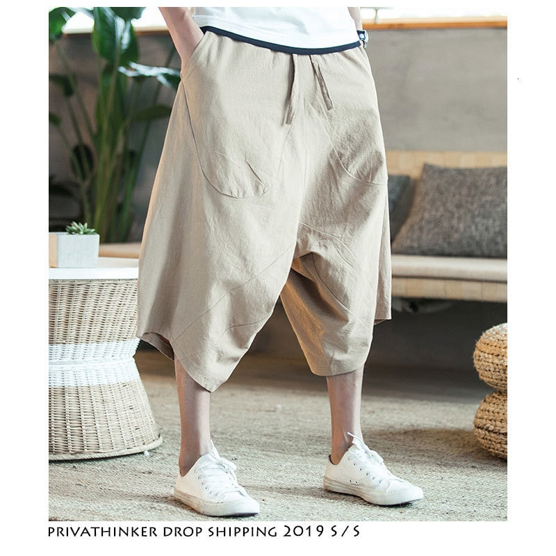 Men Harajuku Harem Pants  Mens Summer Cotton Linen Joggers Pants Male Vintage Chinese Style Sweatpants Fashions