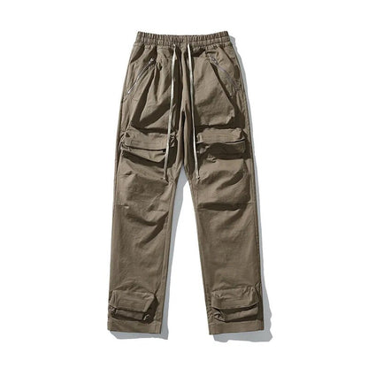 High Street Multi-pocket Drawstring Overalls Mens Straight Vibe Style Oversize Casual Cargo Pants Hip Hop Loose Baggy Trousers