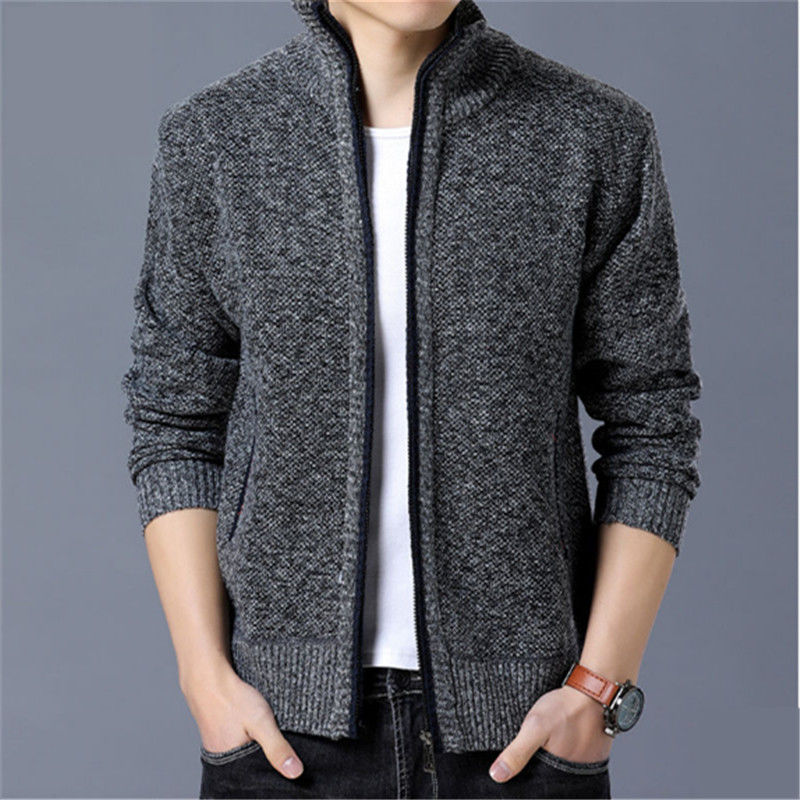 Men's New Fleece Cardigan Sweater Fall/Winter Thermal Jacket Zip Up Knitted Trendy Casual Plus Size M-4XL