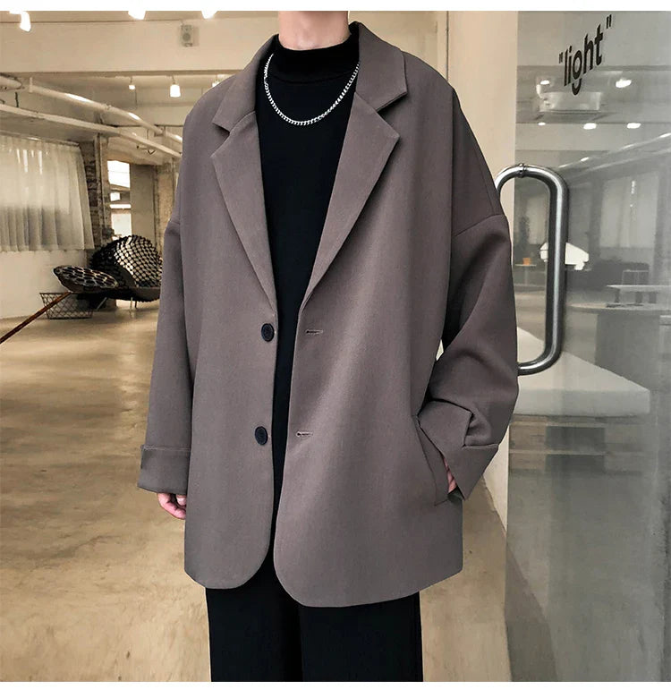 saferido British-style Blazers Men Leisure Trendy Loose Suit Jackets Male Retro Daily Ins Streetwear All-match Simple Korean Suit-tops