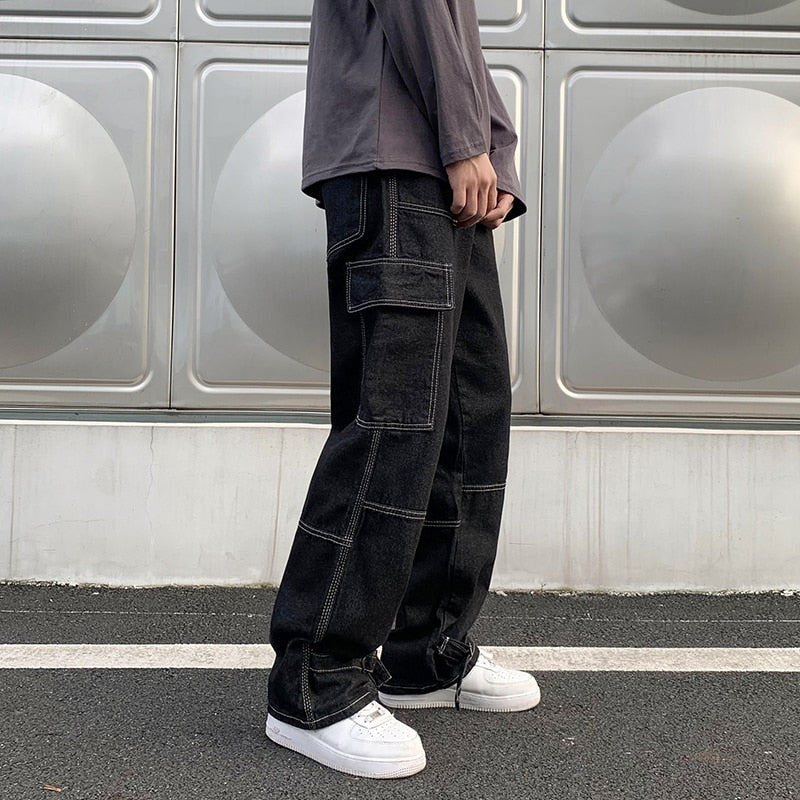 Men Wide Leg Jeans Hip Hop Casual Men's Straight Baggy Denim Pants Streetwear Skateboard Pant Neutral Trousers Plus Size S-5XL