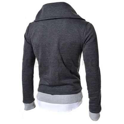 Men's Fashion Diagonal Zipper Pullover Hooded Color Matching Sweater Casual Jacket