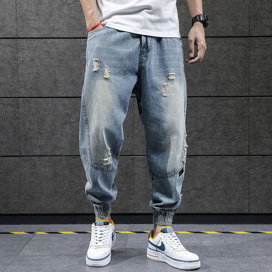 Hip Hop Harem Jeans Pants Men Loose Joggers Denim Casual Sweatpants Korea Ankle Length Trousers Streetwear Male Clothes