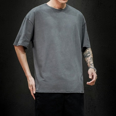 New Summer Men's T Shirt Fashion Solid T Shirt Mens Oversized Hip Hop Short Sleeve Casual Cotton Mens Streetwear Top Tees