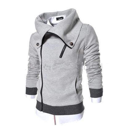 Men's Fashion Diagonal Zipper Pullover Hooded Color Matching Sweater Casual Jacket