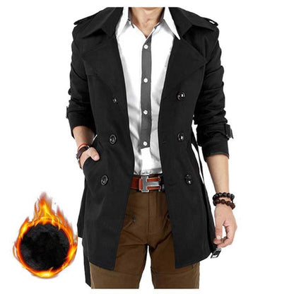 Men's Windbreaker Jacket Vintage Black Khaki Spring Autumn Business Trench Male Double Breasted Retro Classic Long Coat Thick