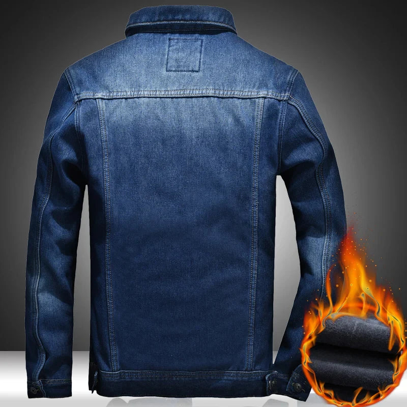 Winter Men's Denim Jacket Thicken Fleece Warm Coats Fashion Classic Lapel Slim Biker Jeans Jacket Outwear Male Brand Clothing