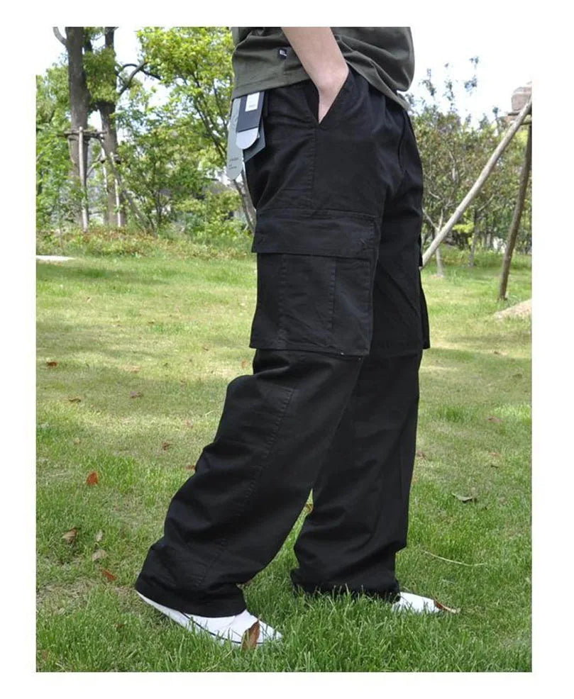 Men Plus Large Size Cargo Pants Cotton Straight Oversize Tracksuit Wide Leg Tactical Baggy Trousers Spring Summer 5XL 6XL