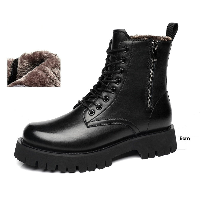 Zipper Man Platform Boot Height Increasing High Men Leather Heel Shoe Male Elevator Boots Autumn Spring