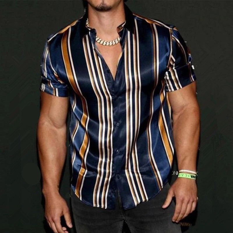 Summer New Mens Vintage Striped Shirt Fashion Casual Luxury Shirt Short Sleeve Hawaii Shirts For Men