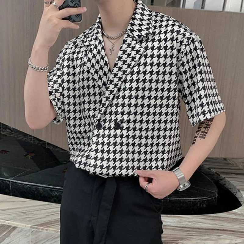 Summer Short-sleeved Shirts Men Fashion Retro Plaid Shirts Men Streetwear Korean Loose Casual Shirts Mens Dress Shirts M-2XL