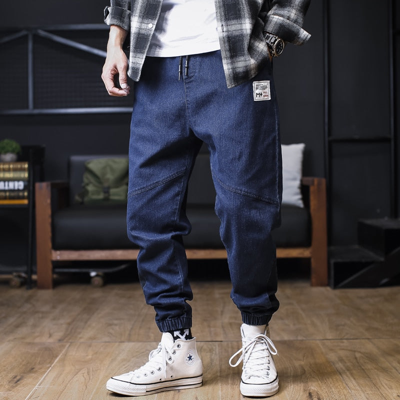 Plus Size Jeans Men Loose Joggers Streetwear Harem Jeans Cargo Pants Ankle-Length Denim Trousers