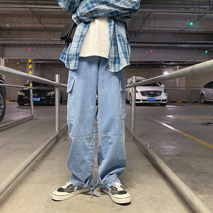 Men Jeans Wide Leg Denim Cargo jean pants Loose Straight Baggy Men's Jeans hip hop Streetwear Skateboard  Neutral denim Trousers