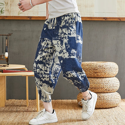 Baggy Cotton Harem Pants Men Summer Japanese Men Women Hip Hop Plus Size Wide Leg Pants Bloomers Calf-Length Pants Joggers