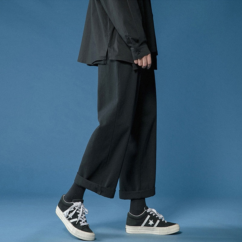 Legible Women Pant Casual Cotton Wide Leg Pants Retro Ankle Length Elastic Waist Loose Trousers Female