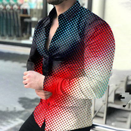 New Punk Style Men's Shirts Autumn Fashion Digital printing Shirts Male Slim Fit Long Sleeve Lapel Casual Party Shirt Tops