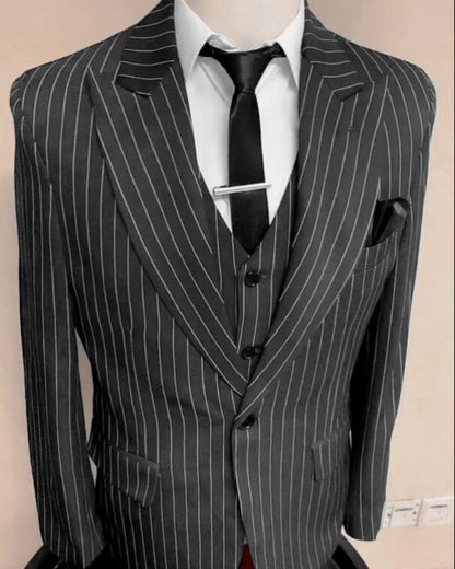 Men's Suits Stripe Men's Blazer Wedding Male Groom Tuxedos Suit with Pants 3 Pieces (Jacket+Pants+Vest) Costume Homme