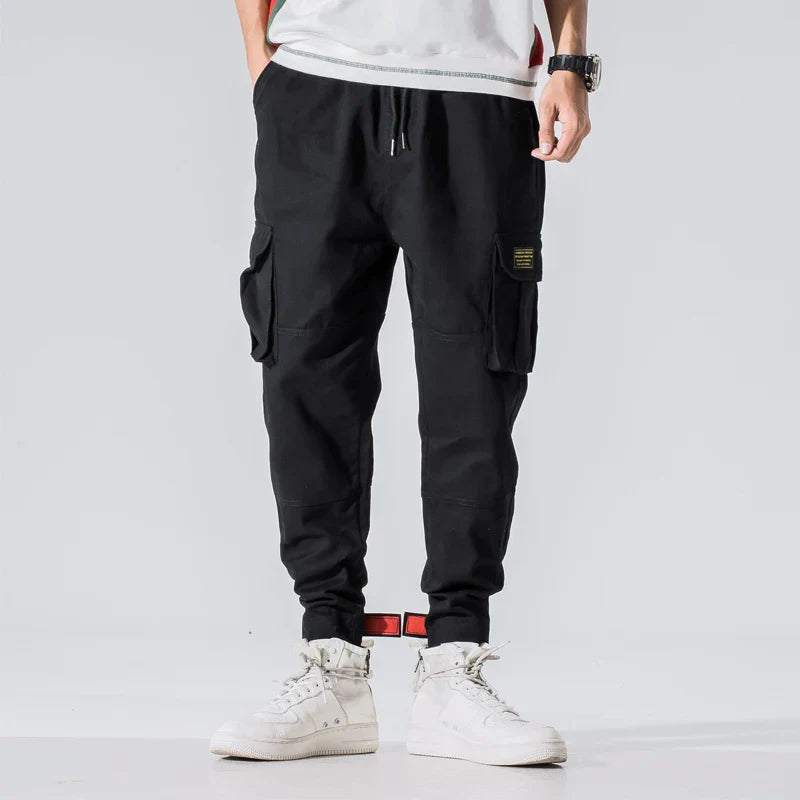 saferido Cotton Men Multi-pocket Elastic Waist Design Harem Pant Street Punk Hip Hop Red Casual Trousers Joggers Male Army Cargo Pants