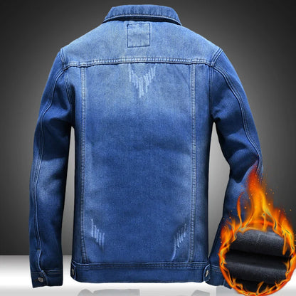 Winter Men's Denim Jacket Thicken Fleece Warm Coats Fashion Classic Lapel Slim Biker Jeans Jacket Outwear Male Brand Clothing