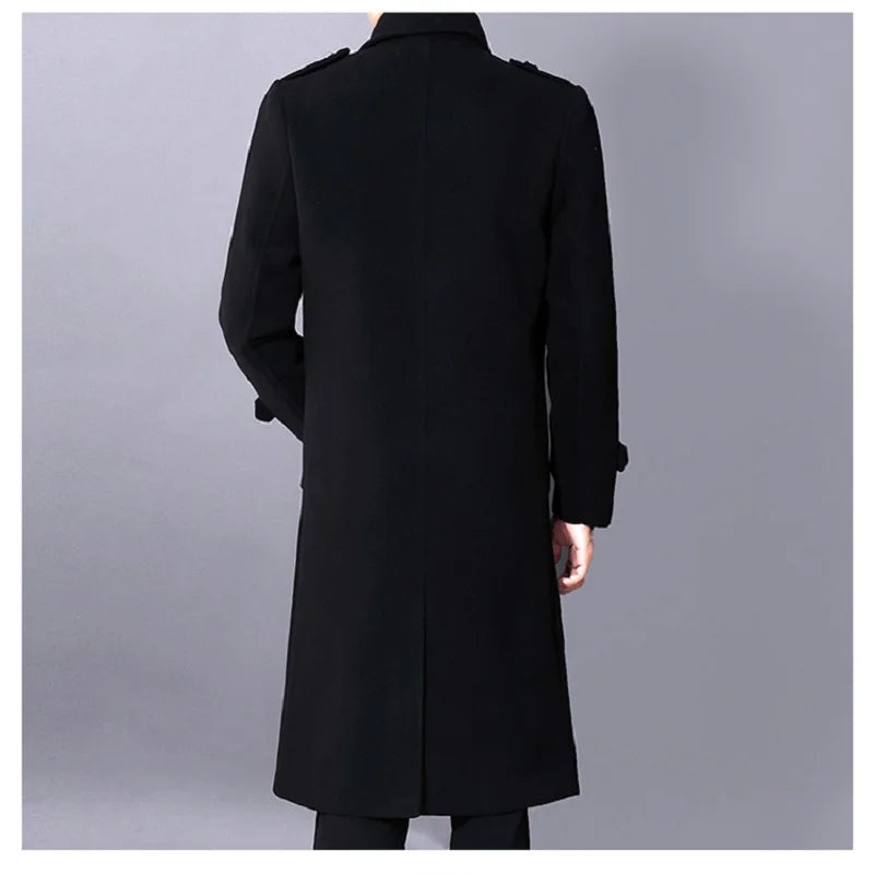 Long dust coat Men Winter Warm Trench Woolen Cloth Coat Mens Double Breasted Slim Casual Jackets Solid Business Outwear