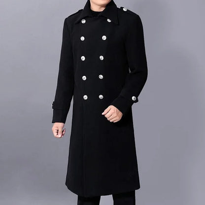 Long dust coat Men Winter Warm Trench Woolen Cloth Coat Mens Double Breasted Slim Casual Jackets Solid Business Outwear