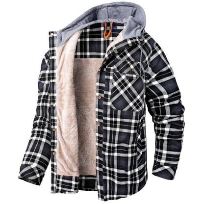 Winter Casual Plaid Hooded Velvet Thickened Warm Men Shirt Men's Cotton Loose Long Sleeve Shirts