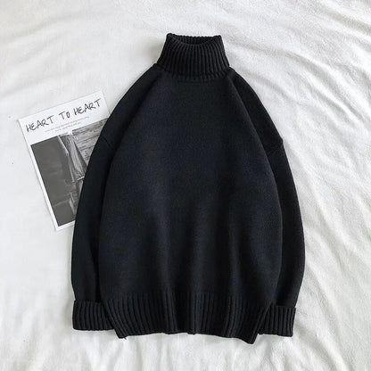 Winter Warm Men's Turtleneck Sweaters Solid Korean Man Casual Knitter Pullovers  Harajuku Male Fleece Sweaters