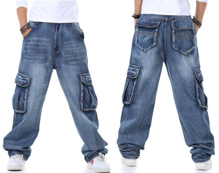 Men Jeans Baggy Hip Hop Jeans Multi Pockets Skateboard Cargo Jeans For Men Tactical Joggers Denim Pants Size 38-46